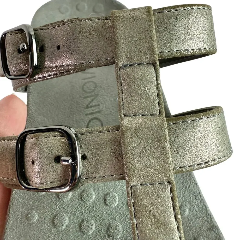 Vionic Women's 8 Pewter Gray Leather Strappy Slide On Comfort Sandals Walking - Picture 9 of 10